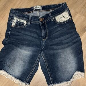 Jordache Dark Blue Denim Shorts with White Lace Trim